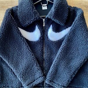 Nike Sportswear Swoosh Full Zip Sherpa Jacket Black Womens Size M